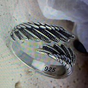 Silver Angle Wing Feather Design Ring